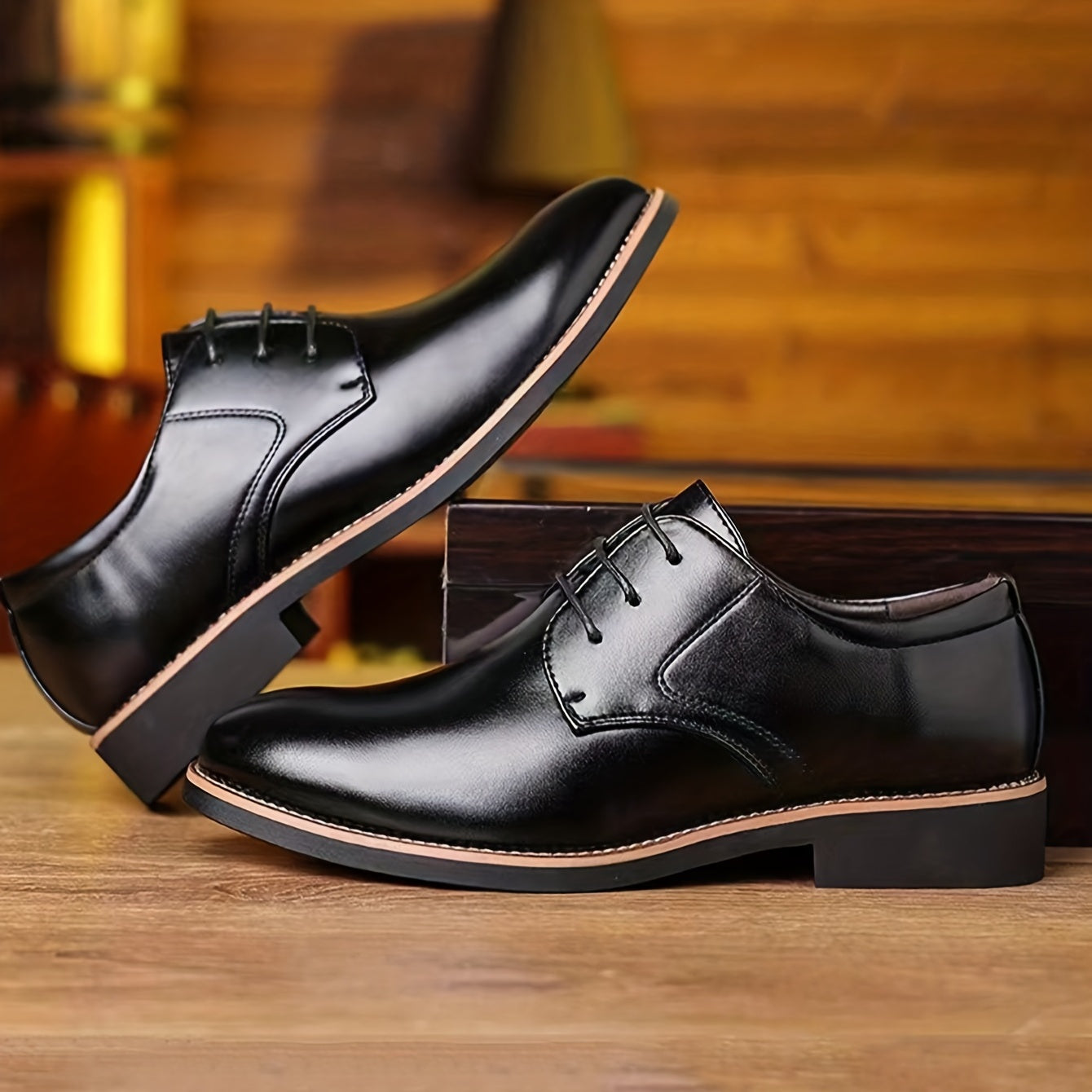 Men's Lace Up Derby Shoes Round Toe Formal Business Wear Non Slip