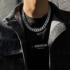 Men's Cuban Chain Necklace Stainless Steel Solid Metal Collar Chain