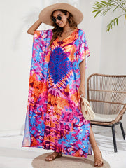  Boho Tie Dye Geo Pattern Cover Up Maxi Dress