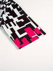  Colorblock Geometric Print Bodycon Midi Dress