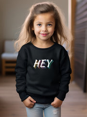 Girls Hey Pattern Crew Neck Long Sleeve Sweatshirt