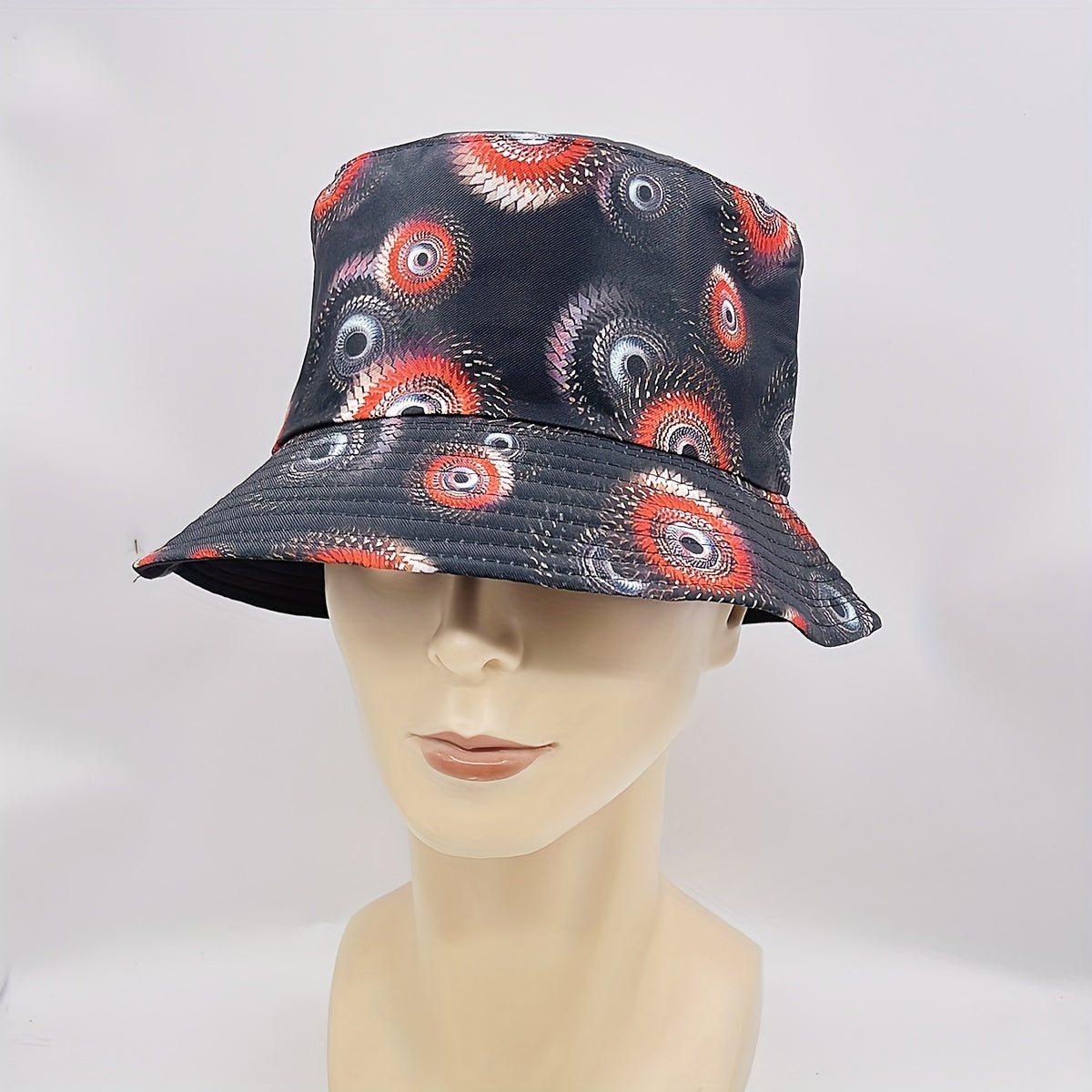 Geometric Swirl Print Bucket Hat Reversible Cotton Sunscreen Cap
