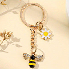 Bee Flower Charm Keychain Key Ring Backpack Handbag Purse Pendant