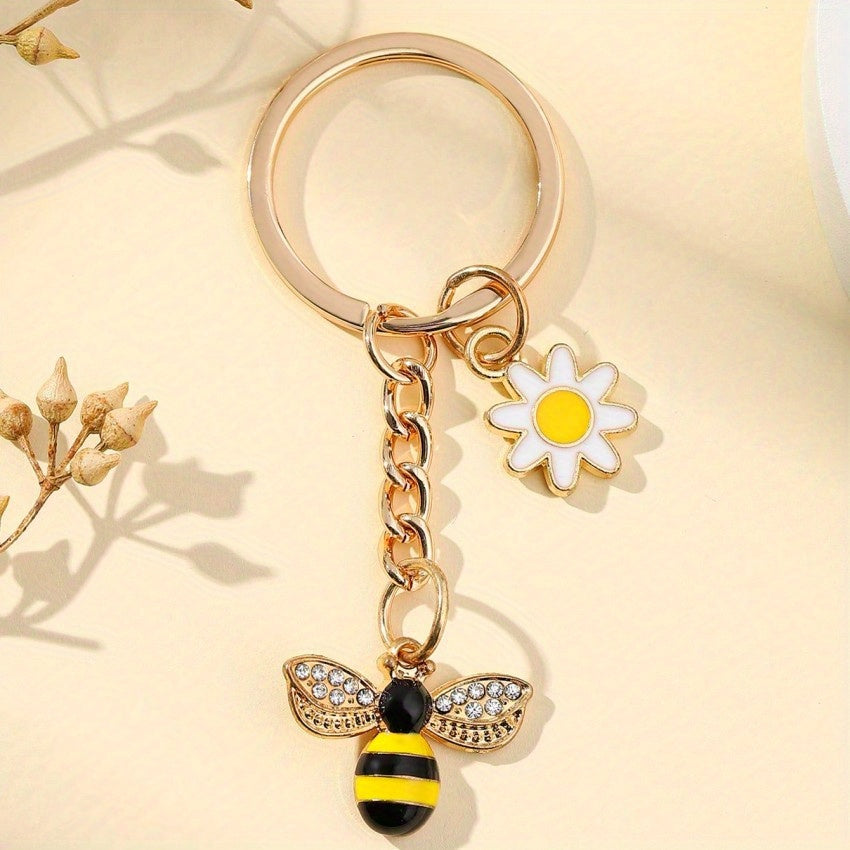 Bee Flower Charm Keychain Key Ring Backpack Handbag Purse Pendant