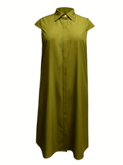 Plus Size Cap Sleeve Button Front Shirt Dress