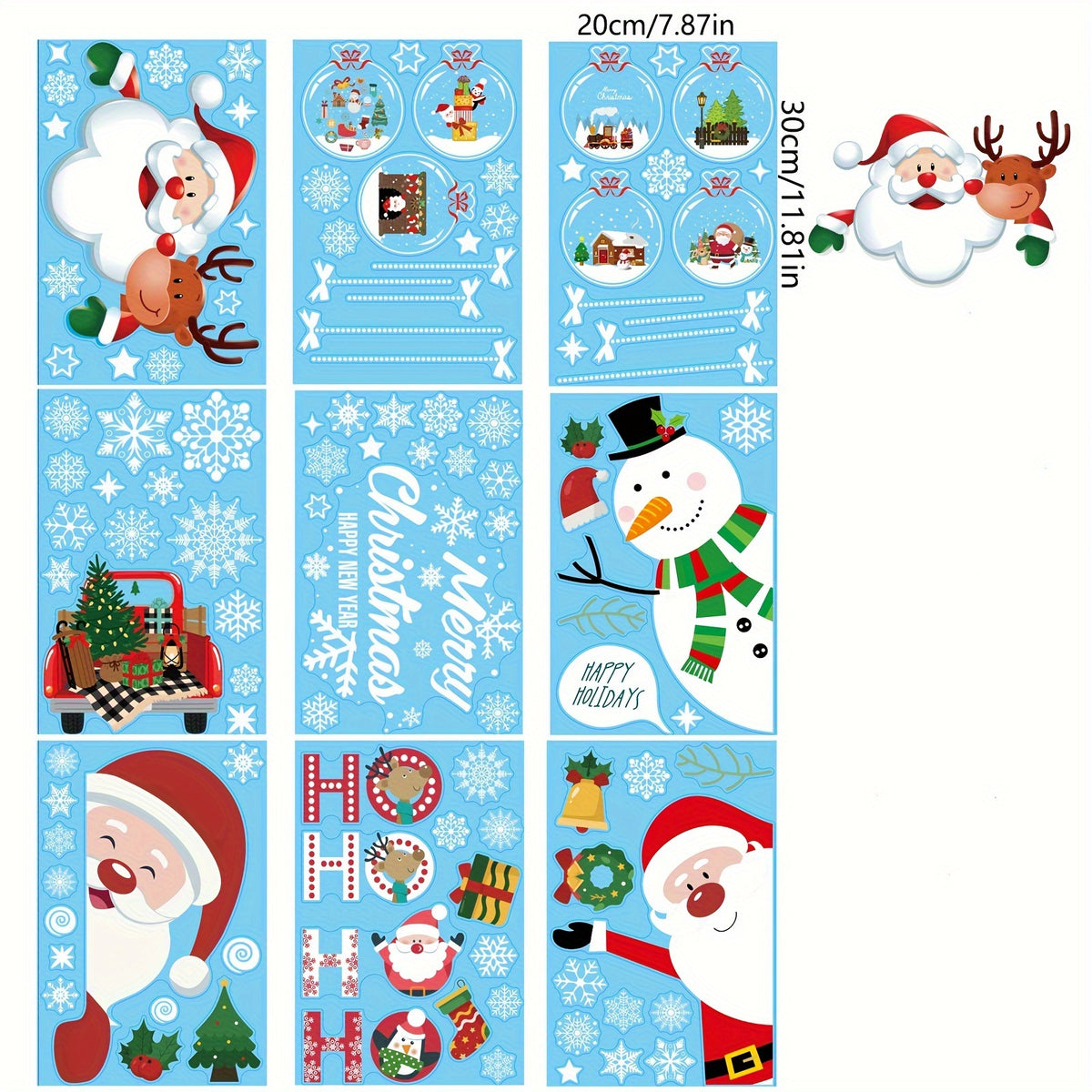 116 Pcs Christmas Window Stickers Santa Reindeer Snowman Snowflake Decoration
