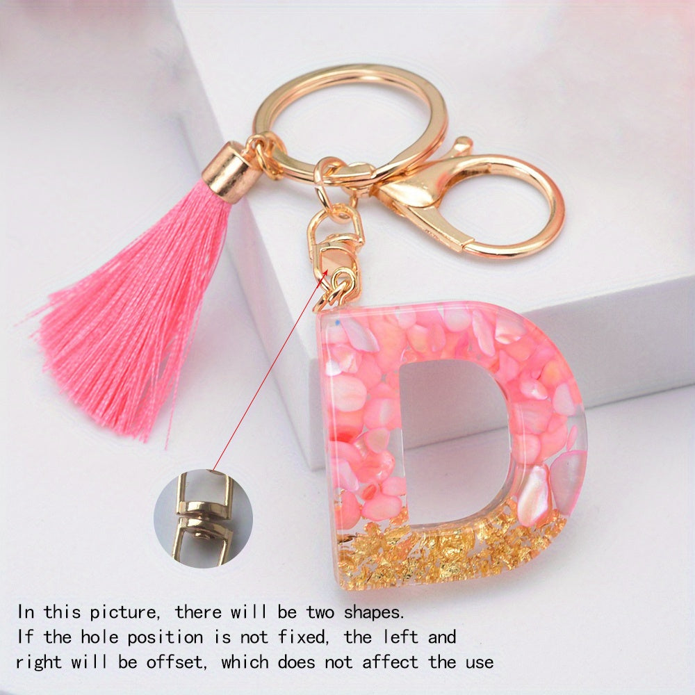 Y2K Initial Letter Keychain Pink Tassel Key Chain Resin English Letters Pendant