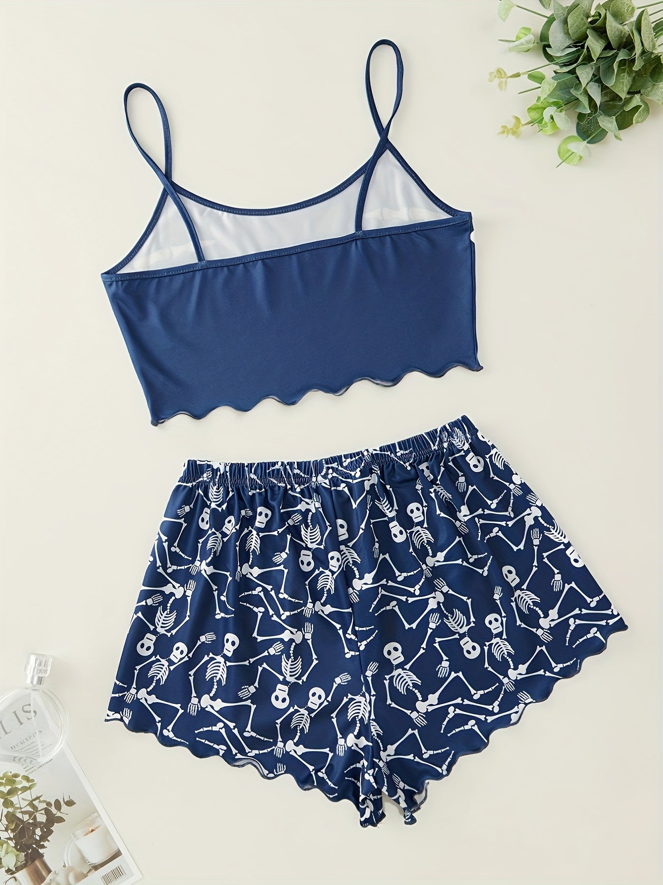  Skeleton Print Gothic Tank Top & Shorts Pajama Set