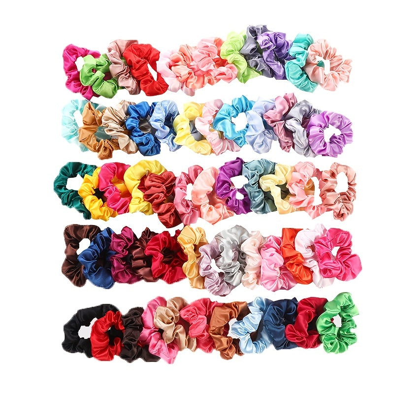 60pcs Satin Scrunchies Hair Tie Elastic Hair Rope For Women Girls