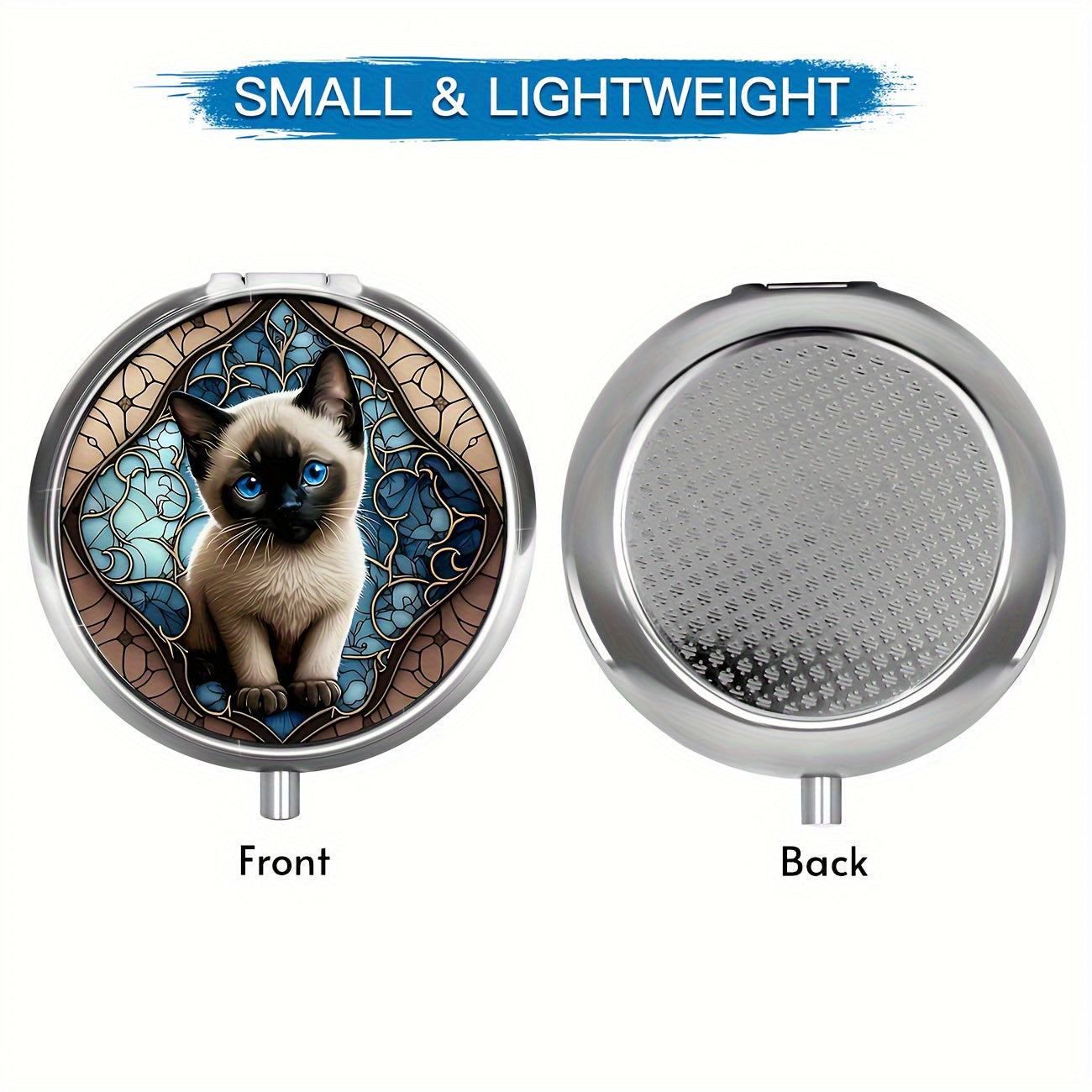 Siamese Cat Art Pill Case 3 Compartment Pocket Sized Pill Box