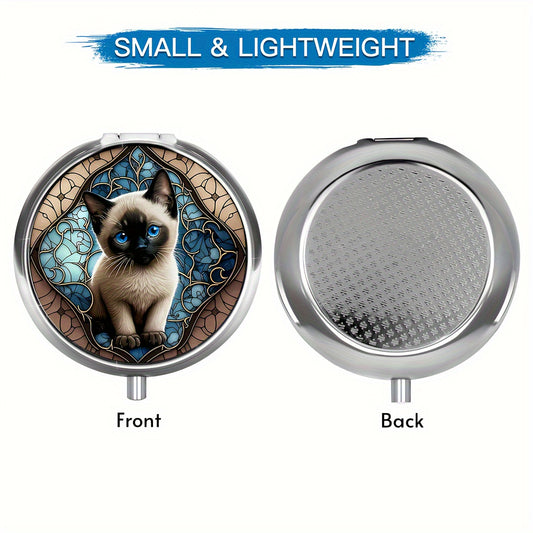 Siamese Cat Art Pill Case 3 Compartment Pocket Sized Pill Box