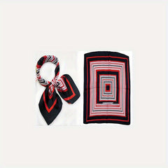 Satin Neckerchief Silk Square Scarf Striped Print Bandana Women Head Wrap