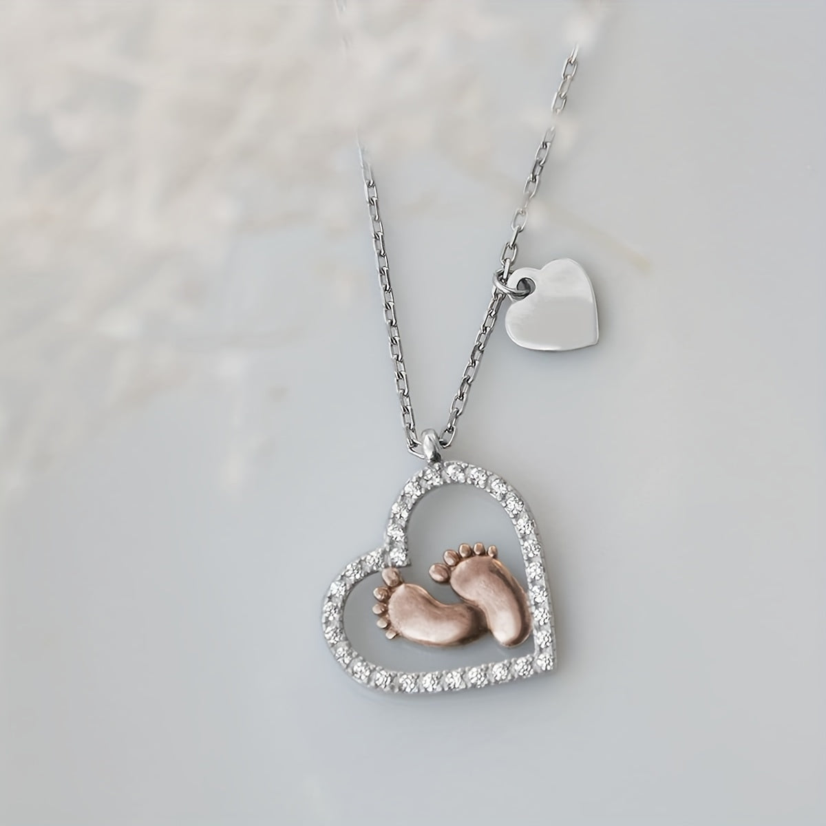 Baby Foot Heart Pendant Necklace With Card - Party Holiday Birthday Gift