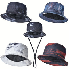 Tie Dye Print Sun Hat Unisex Drawstring Bucket Hats Lightweight Rain Hat