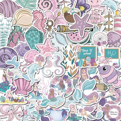 56pcs Pink Purple Mermaid Underwater Animal Stickers Waterproof Stickers