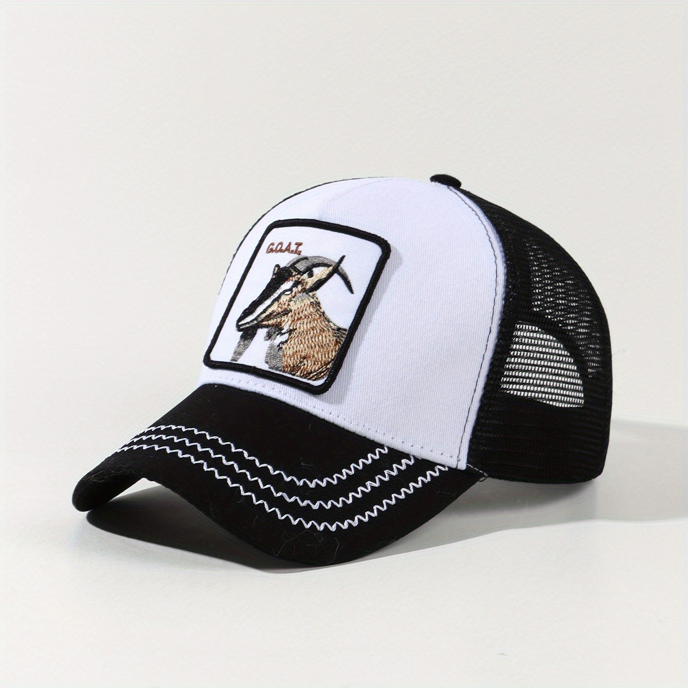 Goat Embroidery Patch Trucker Hat Mesh Breathable Unisex Golf Baseball Cap