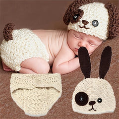 2pcs Baby Dog Hat & Shorts Set for Newborn Photography Props