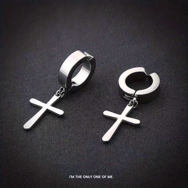 Gothic Hip hop Punk Cross Pendants Earrings for Men Women