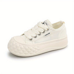 Women's Letter Patch Board Shoes Lace Up Thick Sole Walking Shoes
