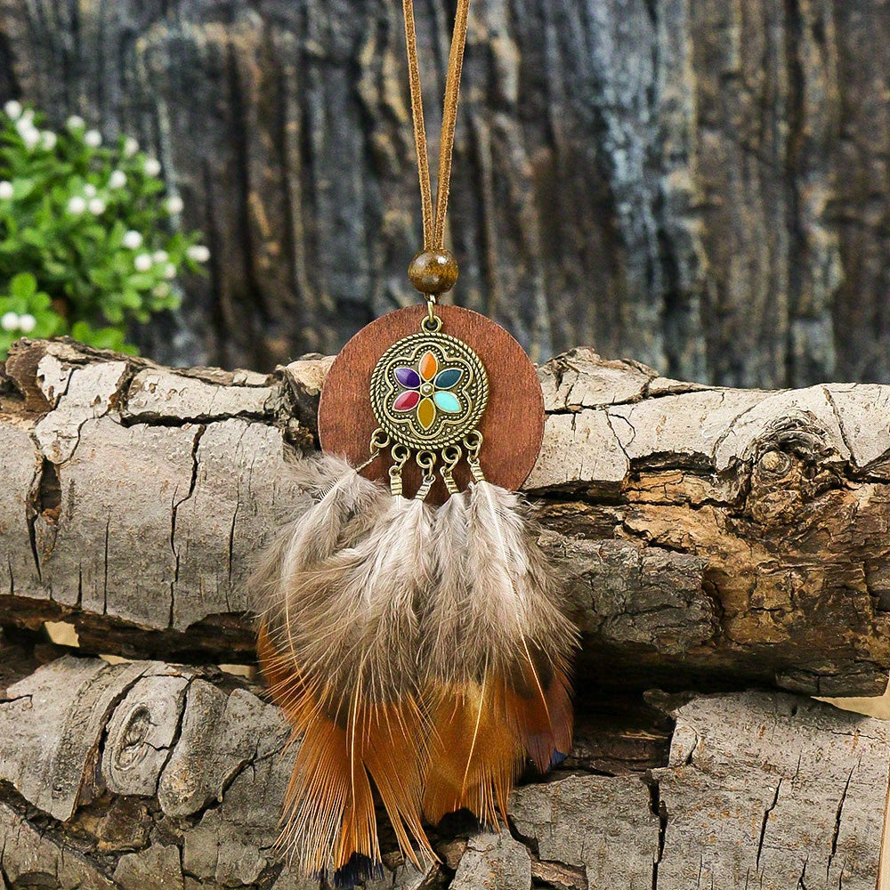 Boho Style Pendant Necklace Feather Tassel & Shell Pendant