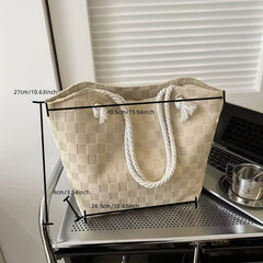 Plaid Embossed Tote Bag Large Capacity Shoulder Bag Hobo Handbag
