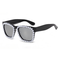Y2K Faux Pearl Square Sunglasses Retro Anti Glare UV400