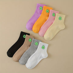 8 Pairs Frog Print & Funny Mid Tube Socks Women's Stockings