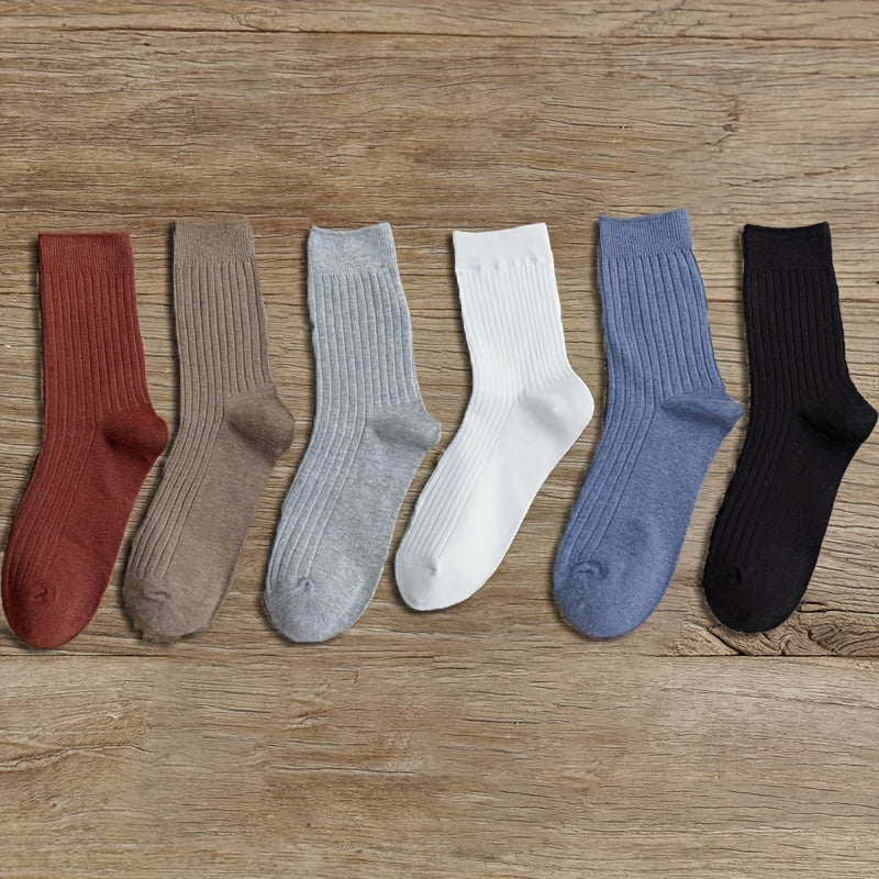 6 Pairs Women's Ribbed Mid Tube Socks