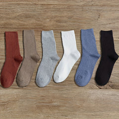 6 Pairs Women's Ribbed Mid Tube Socks