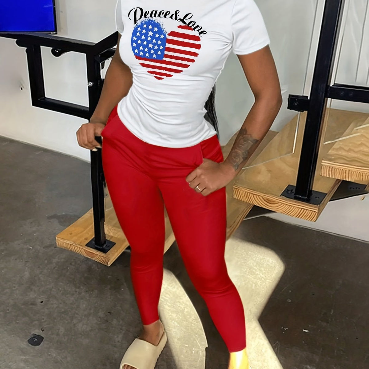  Independence Casual Outfits Set Women's Plus Flag Pattern