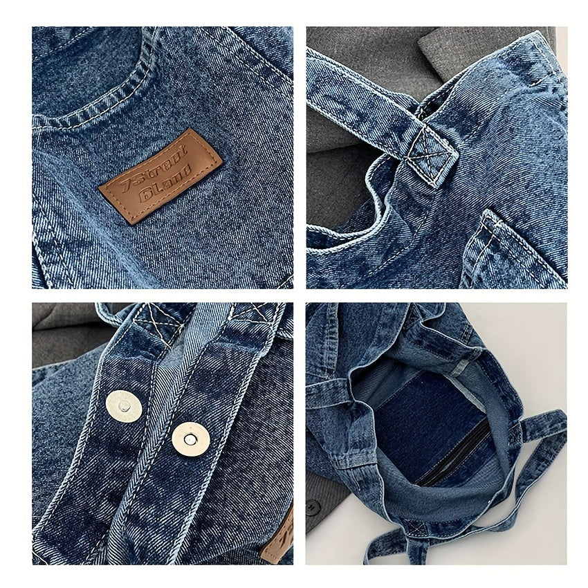 Vintage Denim Shoulder Bag Large Capacity Tote
