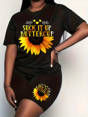  Graphic Print Tee & Biker Shorts Set