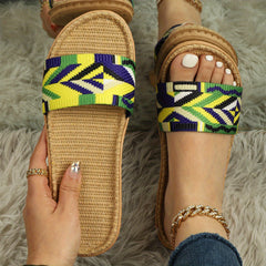 Colorful Geometric Pattern Sandals Slip On Open Toe Non-slip Slides Shoes