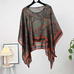 Paisley Print Shawl & Orange Silk Loose Pullover Cape