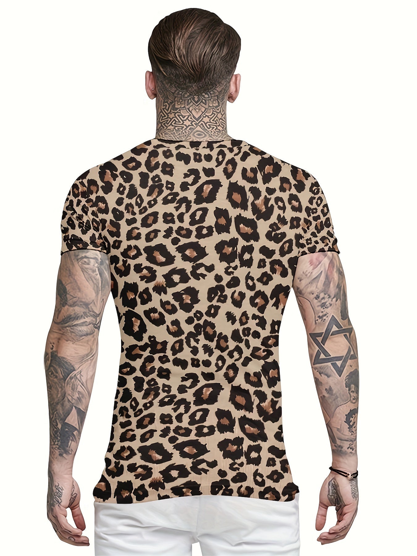 Leopard Print T shirt Men's Street Style Tee Shirt For Summer