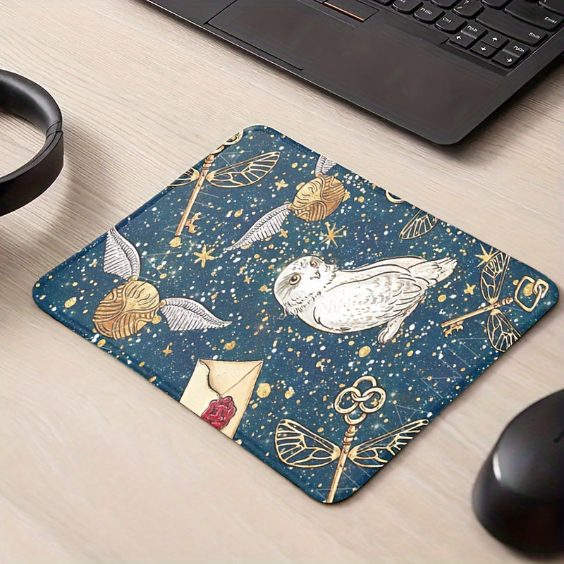 Magic Owl Print Canvas Rubber Mouse Pad for Office Computer