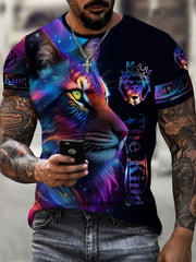 Men's Lion Graphic Print T Shirt Short Sleeve Comfortable Top