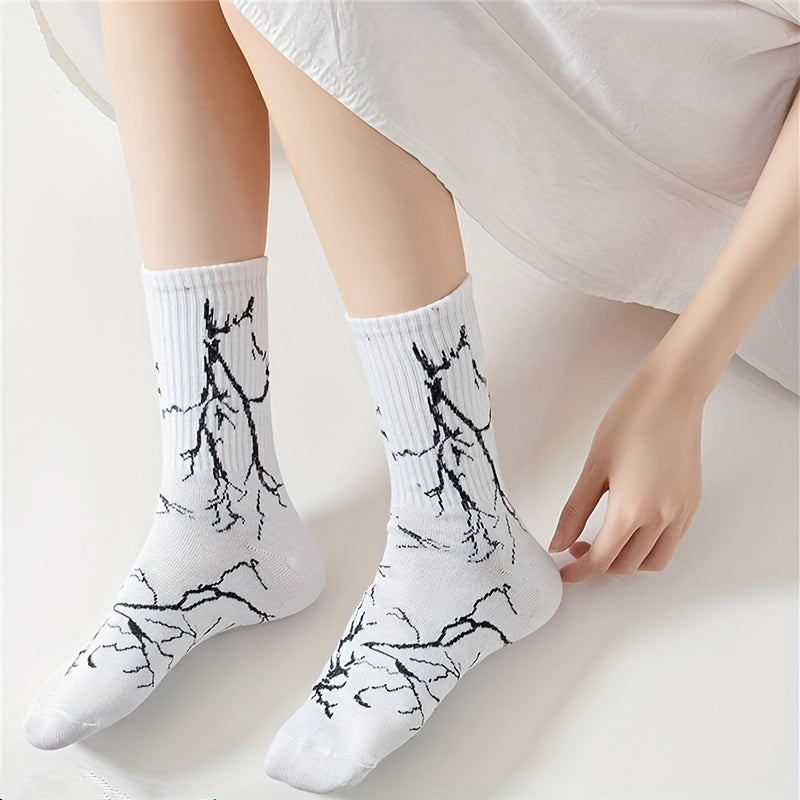 6 Pairs Lightning Print Mid Tube Socks Women's Stockings & Hosiery