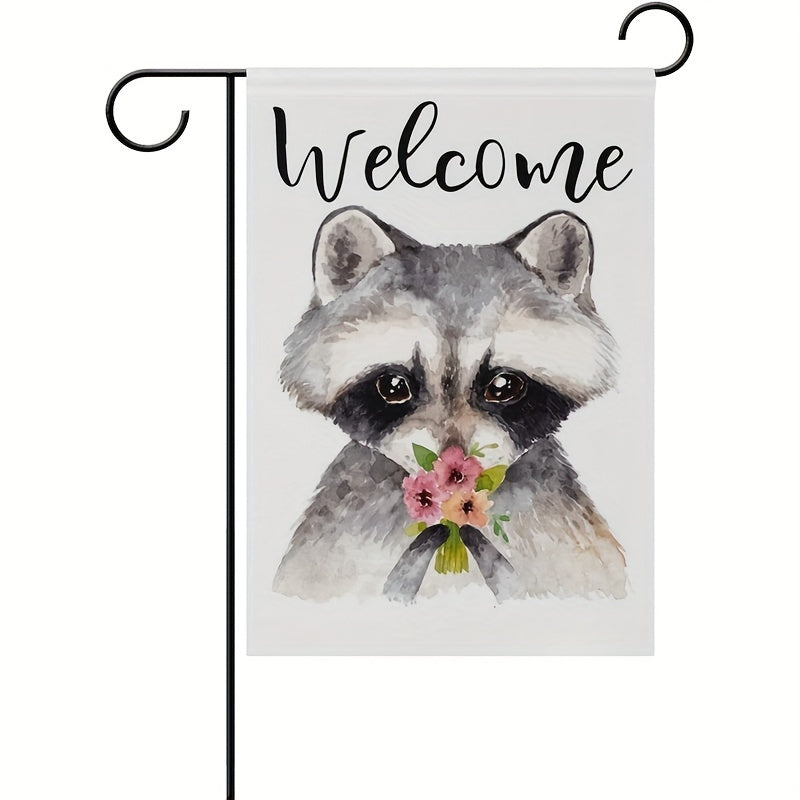 Raccoon With Flowers Garden Flags Spring Double Sided Polyester Yard Flag