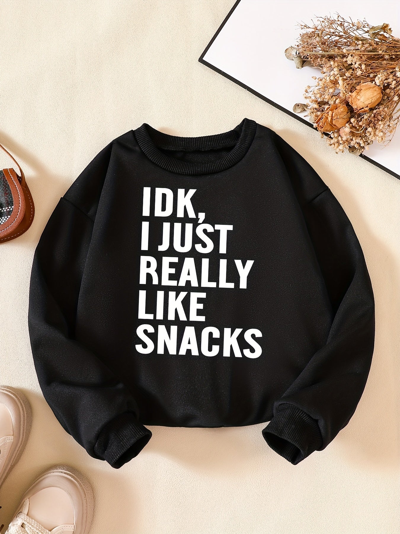 Girls' ''I Just Really Like Snacks'' Crew Neck Sweatshirt