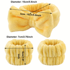 3pcs Bowknot Headband Wristband Set for Spa Makeup Skincare