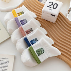 5 Pairs Letter Print Socks Women's Sports Short Socks