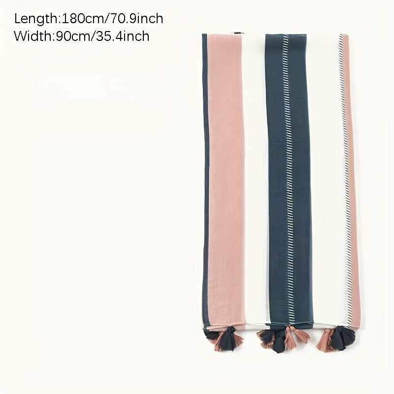 Striped Fringe Shawl Scarf Winter Warm Scarf