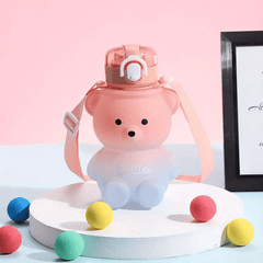 Cartoon Bear Water Bottle 27oz Leak Proof BPA Plastic Straw and Strap