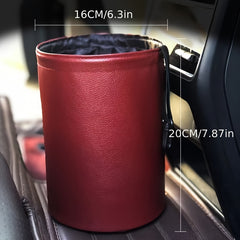 5L Car Trash Can Hanging Bucket PU Leather Waterproof Storage Bin