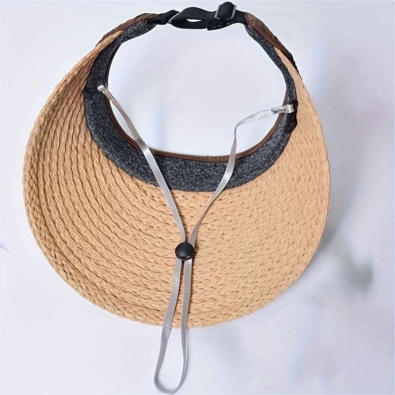 Solid Straw Visor Hat UV Protection Casual Sun Hat