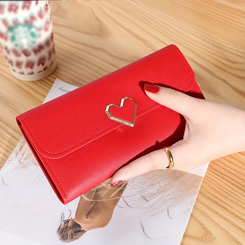 Minimalist Trifold Long Wallet Metal Love Buckle Clutch