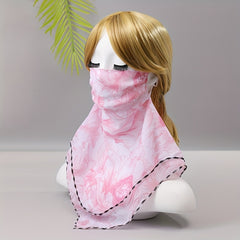 Flower Print Double Layer Veil Neck Gaiter Sunscreen Face Covering