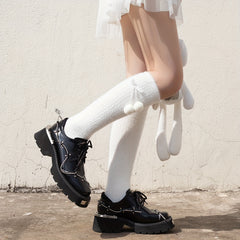 Pompom Decor Knee High Socks Women's Stockings