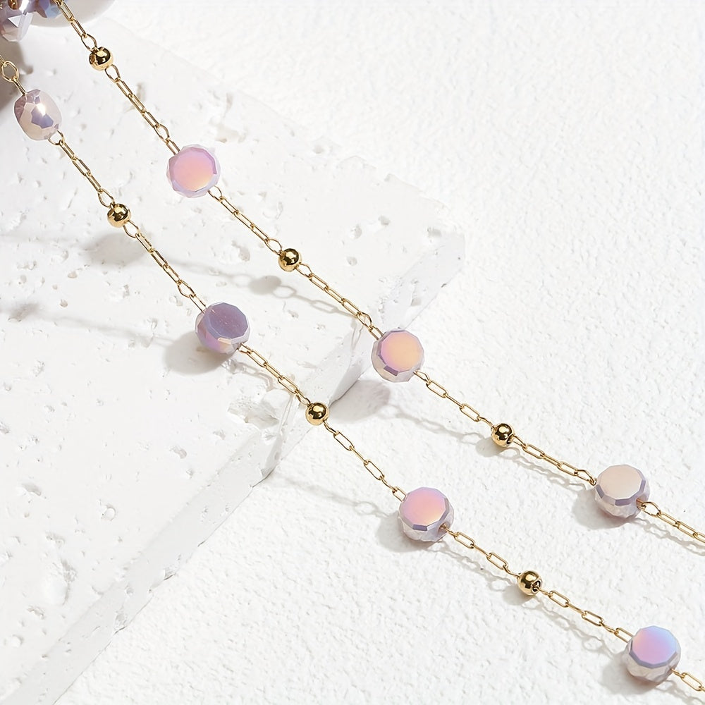 1m Stainless Steel Crystal Stone Chain Purple Beaded Sweater Chain